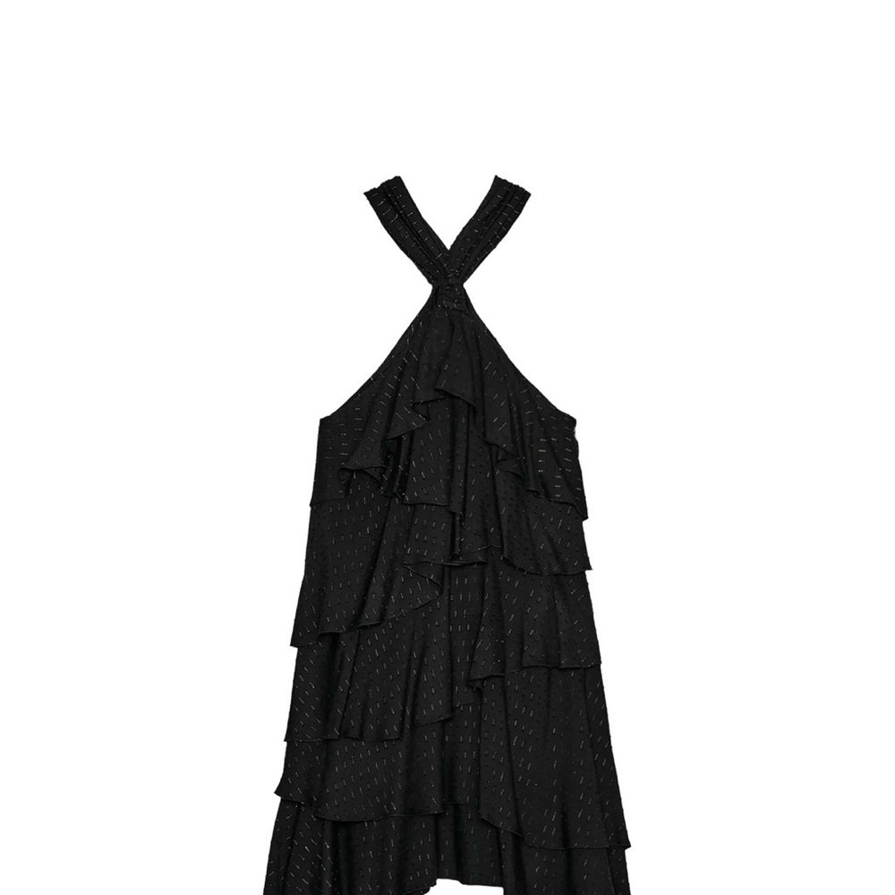 Zara Black Tiered Ruffle Halter Dress